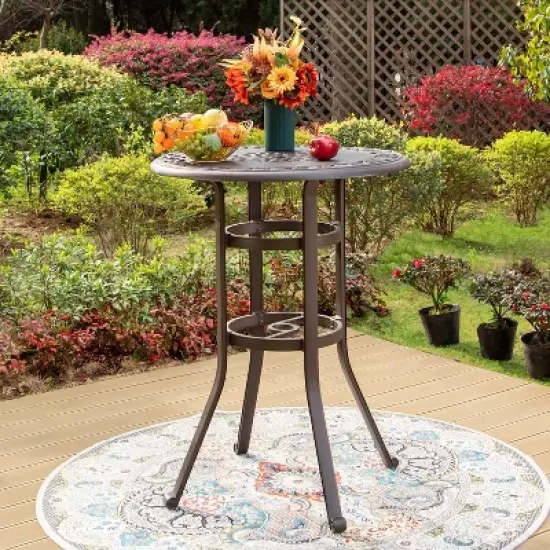 Captiva Designs 3pc Cast Aluminum Outdoor Patio Dining Set with Bar Stools Brown image {6}