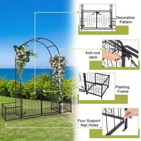 Karl Home 78'' W x 19.7'' D Black Garden Iron Arbor image {1}