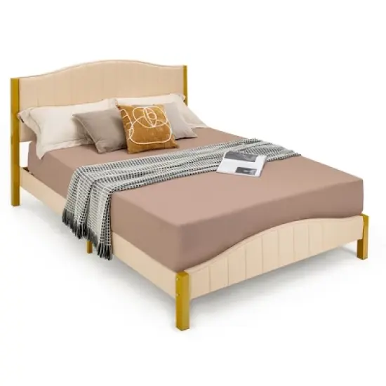 Costway Full\Queen Size Upholstered Bed Frame Mattress Foundation Platform Quilted Headboard image {9}