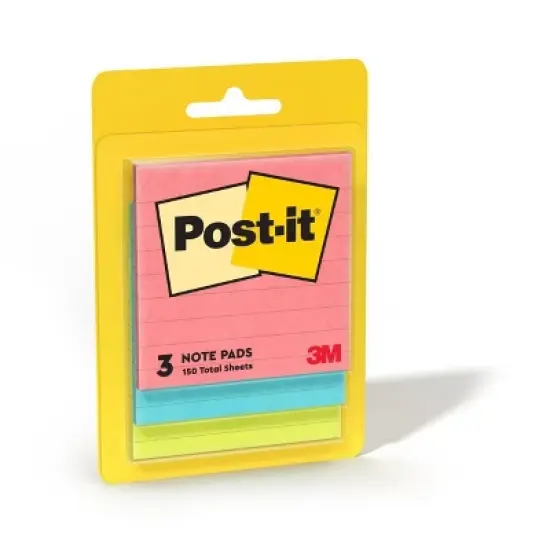 Post-it&reg; Notes, 3 in. x 3 in., Poptimistic Collection, Lined, 3 Pads/Pack: Multicolor Sticky Notes, 50 Sheets per Pad image {1}