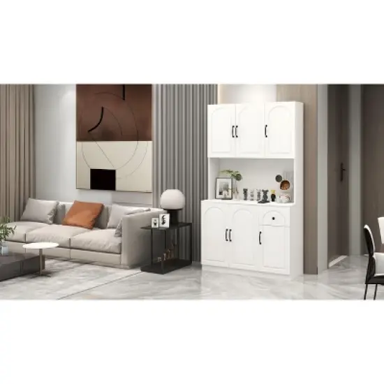 AndMakers White Wood 39.76 in. Pantry Cabinet with Microwave Oven Countertop image {4}