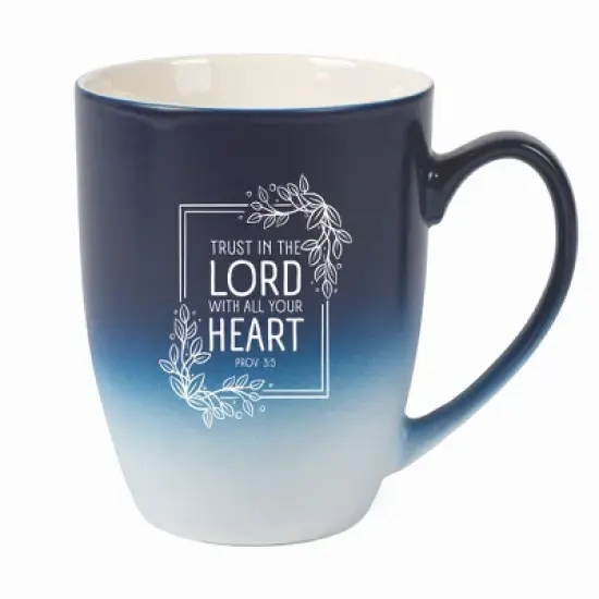 Elanze Designs Trust In The Lord With All Your Heart Two Toned Ombre Matte 10 ounce New Bone China Coffee Tea Cup Mug, Navy Blue and White image {5}