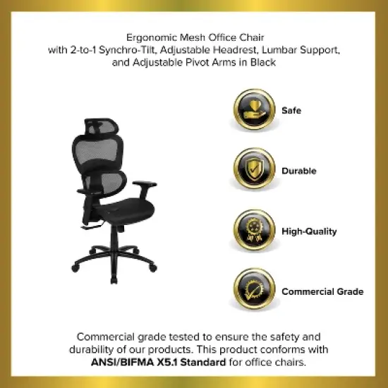 Emma and Oliver Ergonomic Mesh Office Chair-Synchro-Tilt, Headrest, Adjustable Pivot Arms image {12}