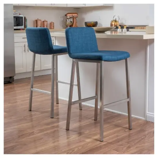 Set of 2 30" Vasos Fabric Barstool Steel/Blue - Christopher Knight Home image {1}
