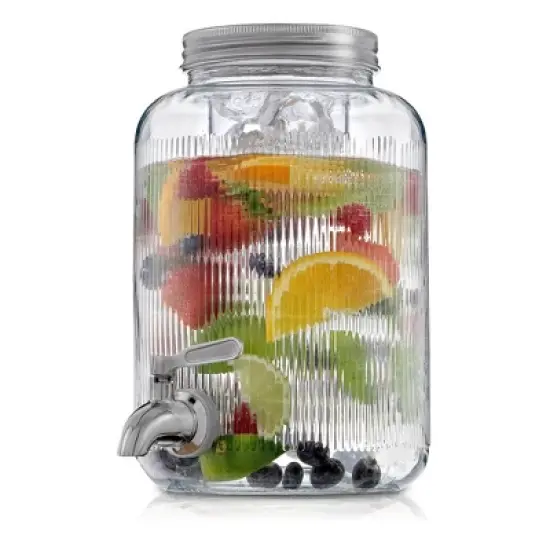 JoyJolt Glass Fluted Drink Dispenser, Ice Cylinder, & Fruit Infuser-1 Gallon Dispensers for Parties image {7}