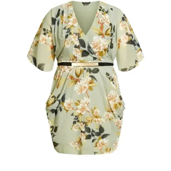 Women's Plus Size Colour Wrap Print Dress - sage | CITY CHIC image {2}