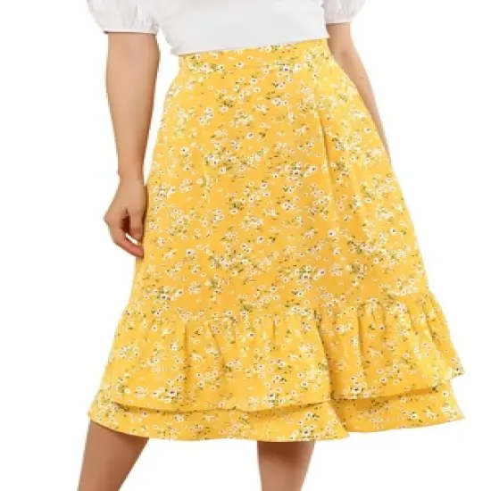 Allegra K Women's Chiffon Elastic Waist Ruffle Tiered Flowy Midi Printed Skirts image {7}