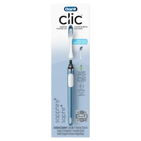 Oral-B Clic Toothbrush - Alaska Blue with 2 Replaceable Brush Heads and Magnetic Brush Mount image {1}