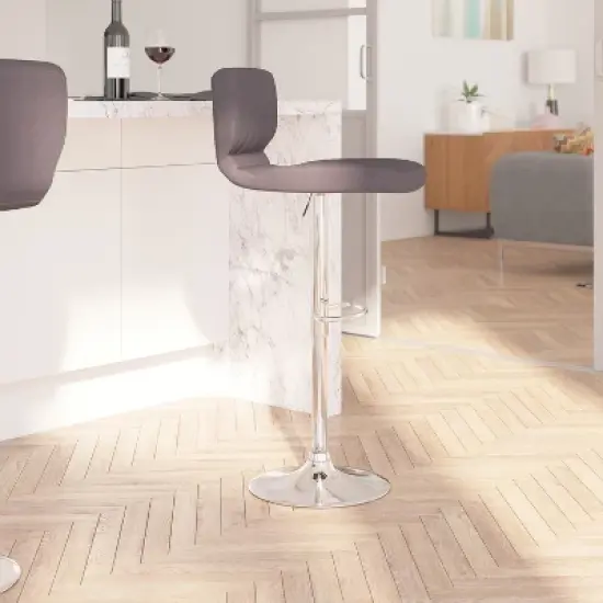 Merrick Lane Set of Two Swivel Bar Stools in Charcoal Fabric with Vertical Stitched Back and Adjustable Chrome Base with Footrest image {2}