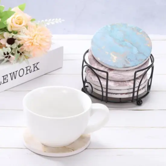 Unique Bargains Vintage Metal Round Coaster Holder for Holding 8 Coasters Black 2 Pcs image {3}