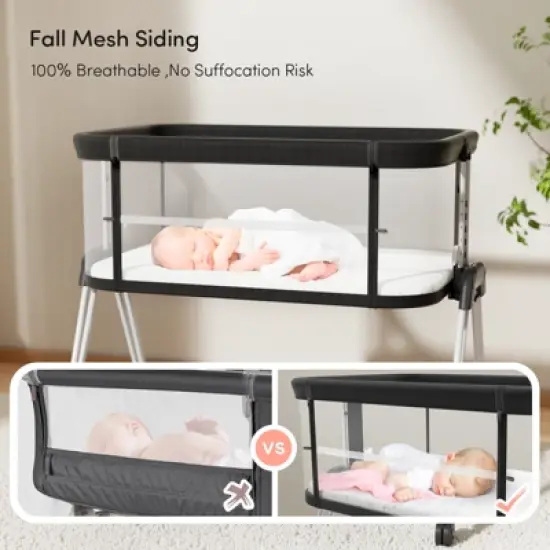 Fodoss Baby Bassinet Bedside Sleeper with Wheels & Storage Tray, Portable Crib for Newborns image {3}