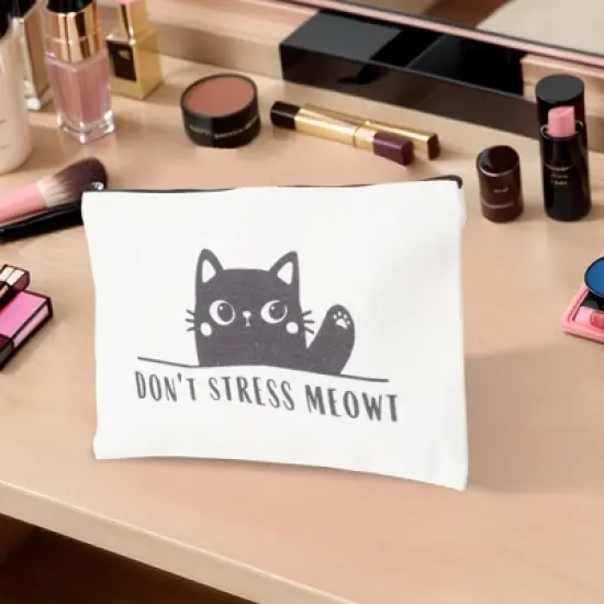 Unique Bargains Durable Cats Slogan Makeup Bag White 1 Pc image {4}