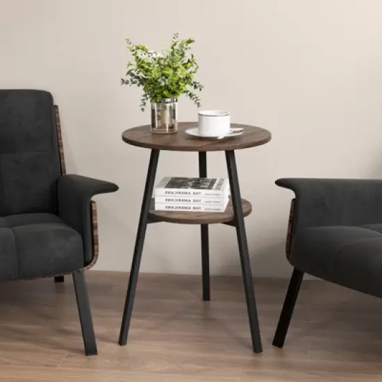 Tangkula 2-tier Accent Coffee Tea Table Nightstand Bedside Table w/ Storage Shelf image {2}