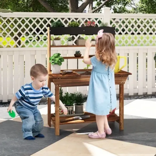 Tangkula Kids Potting Bench Wooden Toy Gardening Center w/ Removable Sink & Chalkboard image {2}
