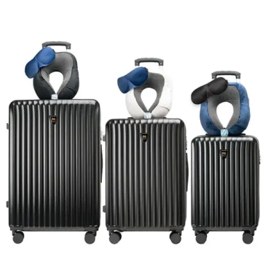 3-Piece Lightweight Hardshell Luggage Set with Double Spinner Wheels, Large Capacity, Includes 3-Piece U-Shaped Travel Pillow Set image {8}