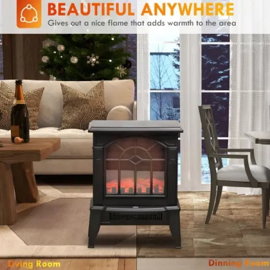 SEVOBAL Fireplace Insert Heater Mantel 3D Flame Fireplace Stove Bottom Air Outlet Fire Place Panoramic Fire Place Heater, Black, 15.9"*11.8"*17.7" image {4}