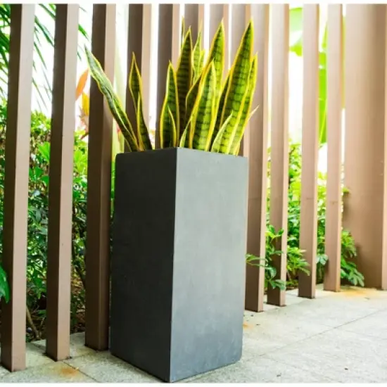 Rosemead Home & Garden, Inc 14" Wide Kante Lightweight Modern Rectangular Concrete/Fiberglass Outdoor Planter Pot Charcoal image {2}