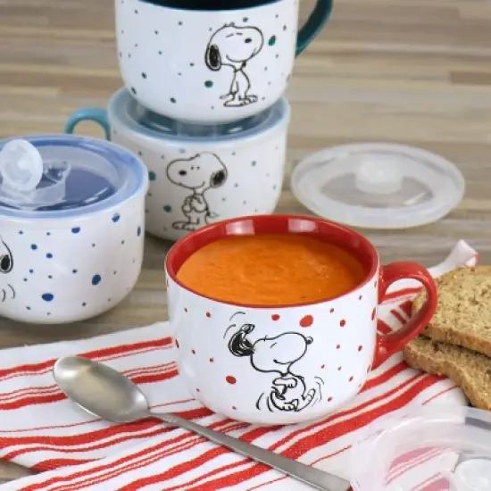 Peanuts Freckled Joy 25oz Stoneware 4 Piece Soup Cup and Lid Set in Assorted Designs image {2}