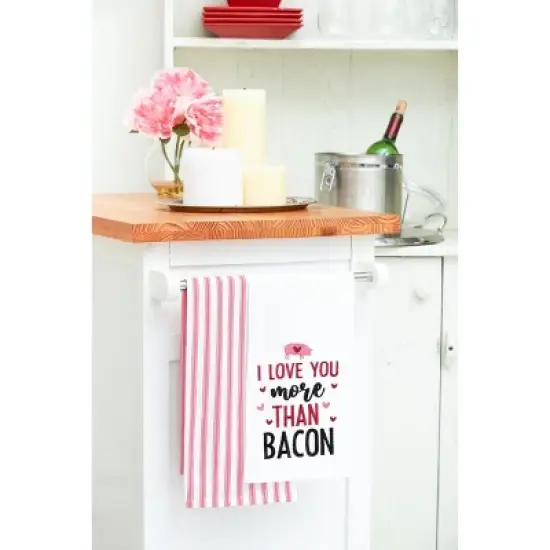 C&F Home Valentine's Day "I Love You More Than Bacon" Pig Piggy Embroidered Flour Sack Kitchen Dishtowel image {5}