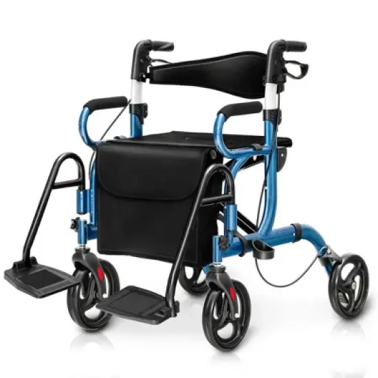 Costway Rollator Walker with Seat Folding Walker with 8-inch Wheels Supports up to 350lbs Black/Red/Blue image {12}