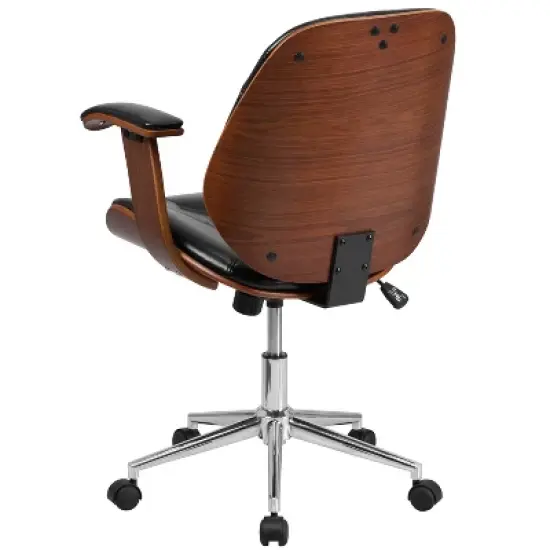 Merrick Lane Mid-Back Ergonomic Office Chair Executive Swivel Bentwood Frame Desk Chair in Black Faux Leather image {12}