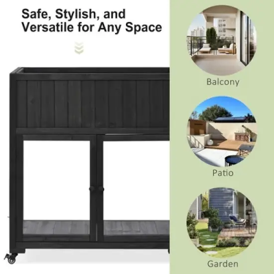 YOOCOZZ Patio 2 Doors Garden Greenhouse, Mini Wood Cold Frame with Wheels image {5}