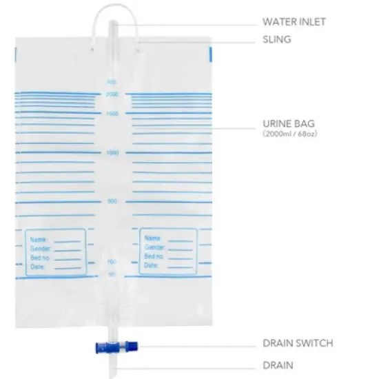 Vastmedic Reusable Urinary Drainage Bags - 2000ML (10 Pcs) image {2}