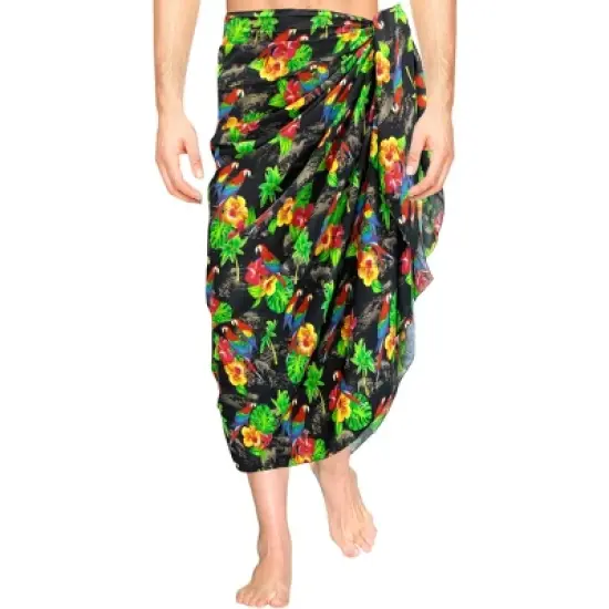 LA LEELA Men's Vacation Beachwear Lava Lava Sarongs Swimwear Cover Up Summer Long Holidays Wrap Vacation Pareo For Men One Size Black, Floral image {1}
