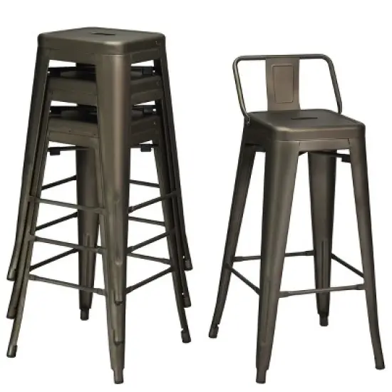 Costway Set of 4 Metal Bar Stools 30'' Bar Height Barstools Industrial w/ Low Back Gun image {9}