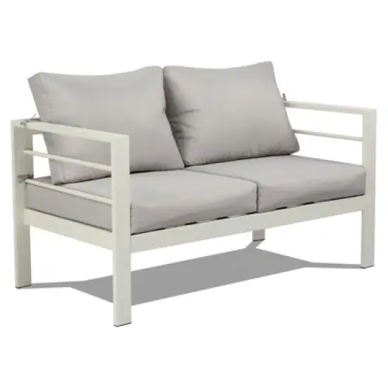 Karl Home White 4-Piece Aluminum Patio Conversation Set with Light Gray Cushions image {3}