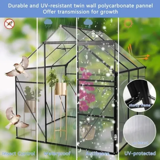 Walk In Greenhouse, Greenhouses With Sliding Door, Adjustable Roof, Drainage System & Galvanized Base, Metal Frame Greenhouse For Backyard image {5}