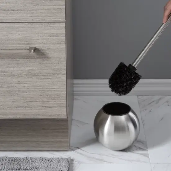 Globe Design Toilet Brush and Holder Stainless Steel - Bath Bliss image {2}