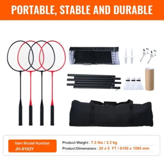 VEVOR Badminton Net Set, Outdoor Badminton Net, Adults Kids Badminton Net with Poles, Carrying Bag, 4 Iron Rackets, and 3 Nylon Shuttlecocks image {7}