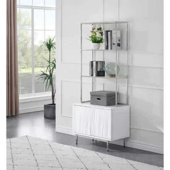 70" Waves Coastal Bookcase with Storage Cabinet Glossy White - Treasure Trove Accents image {4}