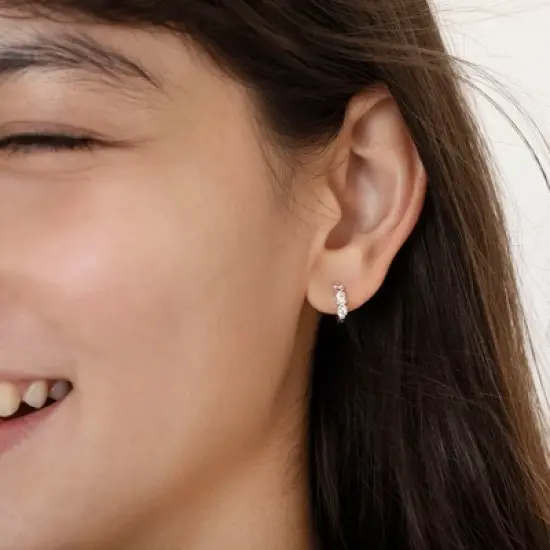 Girls' XOXO CZ Huggie Hoop Sterling Silver Earrings - In Season Jewelry image {2}