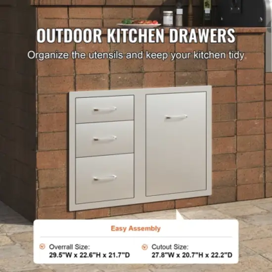 VEVOR Outdoor Kitchen Door Drawer Combo 29.5\" W x 22.6\" H x 21.7\'\'D, Access Door/Triple Drawers with Propane Drawer, Silver image {2}