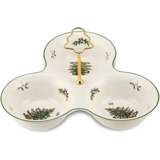 Spode Christmas Tree 3 Section Server with Tree Handle - Divided Serving Tray - Festive Earthenware Tableware for Seasonal Entertaining and Hosting image {7}