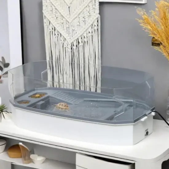 FURNIinspire Turtle Tank Kit Turtle Aquarium with Basking Platform Water Pump Filter Layer Design Full View Visually Reptile Habitat, 24.5"*12.25"* 9" image {4}