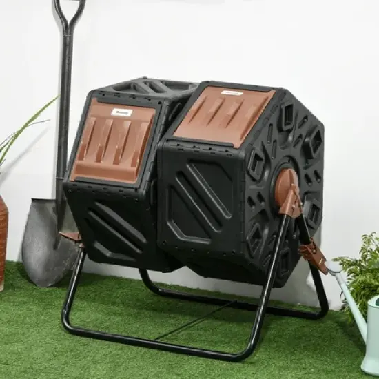 Outsunny Rotating Composter, 34.5 Gallon Dual Chamber Compost Bin with Ventilation Openings and Steel Legs image {1}