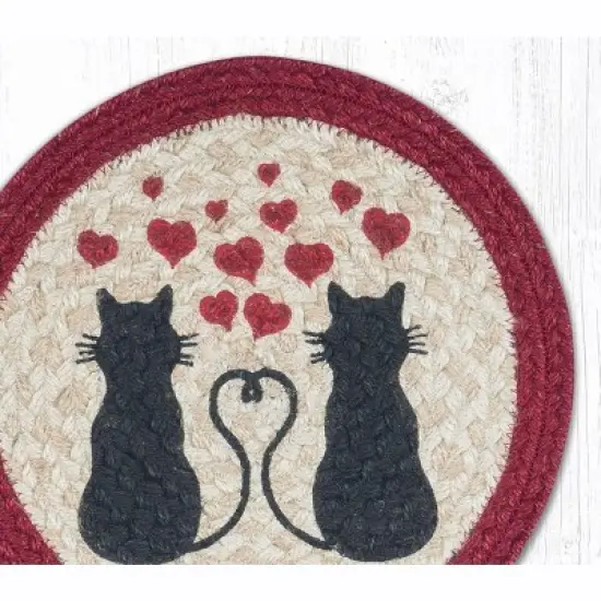 Earth Rugs Round Trivet &ndash; Love Cats Printed Braided Jute, 10"x10", Rustic Pet Lover Kitchen Decor image {1}