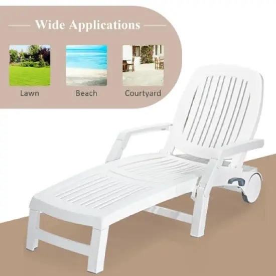 Costway Patio Lounge Chair Chaise Adjust Recliner Weather Resistant Wheel image {4}
