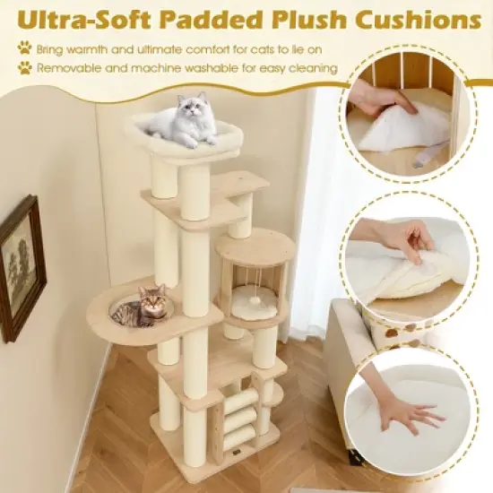Tangkula 71" Tall Cat Tree w/Cozy Perch Condo Space Capsule 4.6" Scratching Posts image {5}