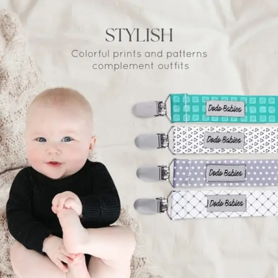 Dodo Babies Pacifier Clip Set - Four Clips Plus Binky Case - Universal Holder Fits Most Paci Brands, Teether Toys and Car Seats image {4}