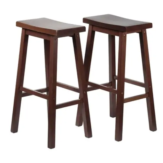 PJ Wood Classic Saddle Seat 29" Tall Kitchen Counter Stools for Homes, Dining Spaces, and Bars w/ Backless Seats & 4 Square Legs, Walnut (Set of 4) image {2}