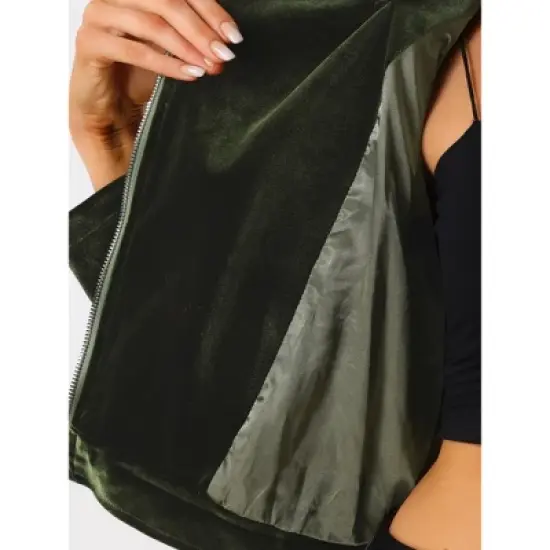 Allegra K Women's Velvet Zipper Lapel Collar Moto Biker Jacket image {4}