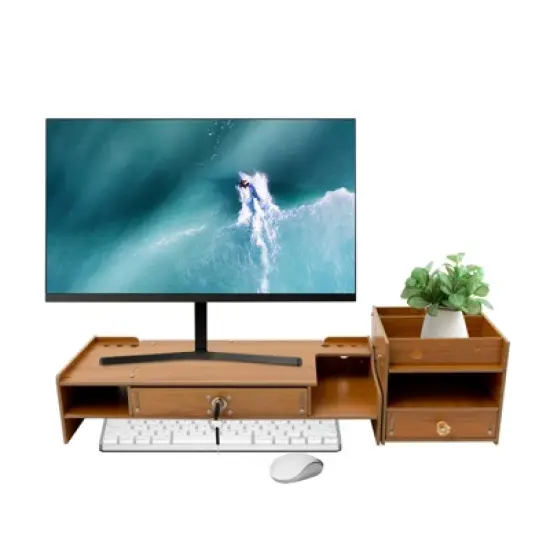 YIYIBYUS Desktop Organizer Rack, Computer Monitor Stand with Lockable Drawer, Monitor Stand image {6}
