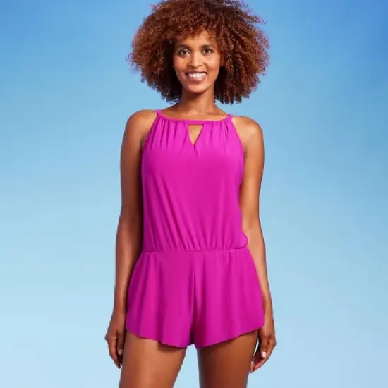 Women's UPF 50 High Neck Swim Romper with Pockets One Piece Swimsuit - Aqua Green&reg; image {7}