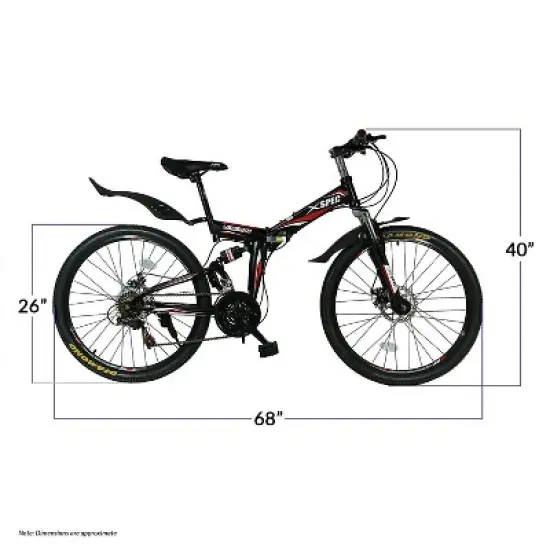 Xspec 26" 21 Speed Folding Mountain Bike Bicycle Trail Commuter, Black image {2}