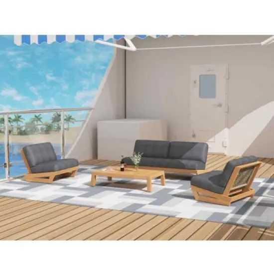 Decksplore 4 Person Patio Teak Conversation Sets with Cushions, Outdoor Casual Set for Famliy, Meeting,Office image {1}