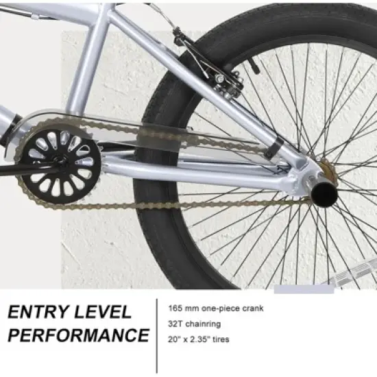 Hykolity 20-Inch Freestyle BMX Bike, Kids Teens Adults, Carbon Steel Frame, Black/Silver, Ideal for Beginner to Advanced Riders image {6}